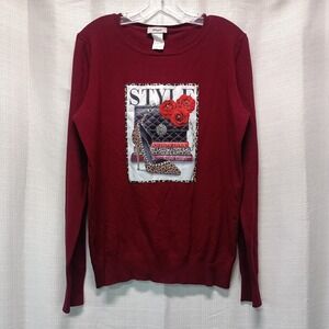 Davida USA Burgundy Womens 2XL Long Sleeve Rhinestone Leopard Shirt Style Floral